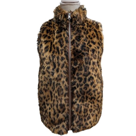 J.Crew Women's Faux-Fur Leopard Vest Zip up Style G9519 Size XXS - Picture 1 of 10